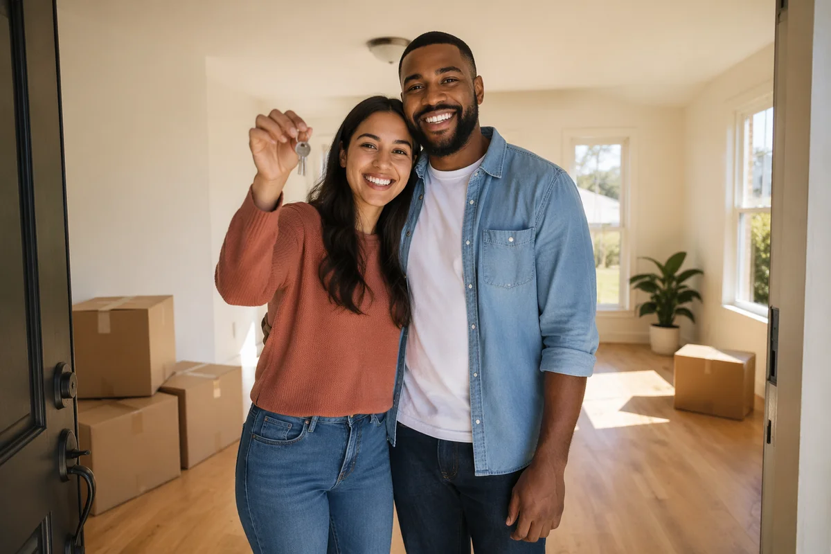 Excited Young Couple Holding New House Keys