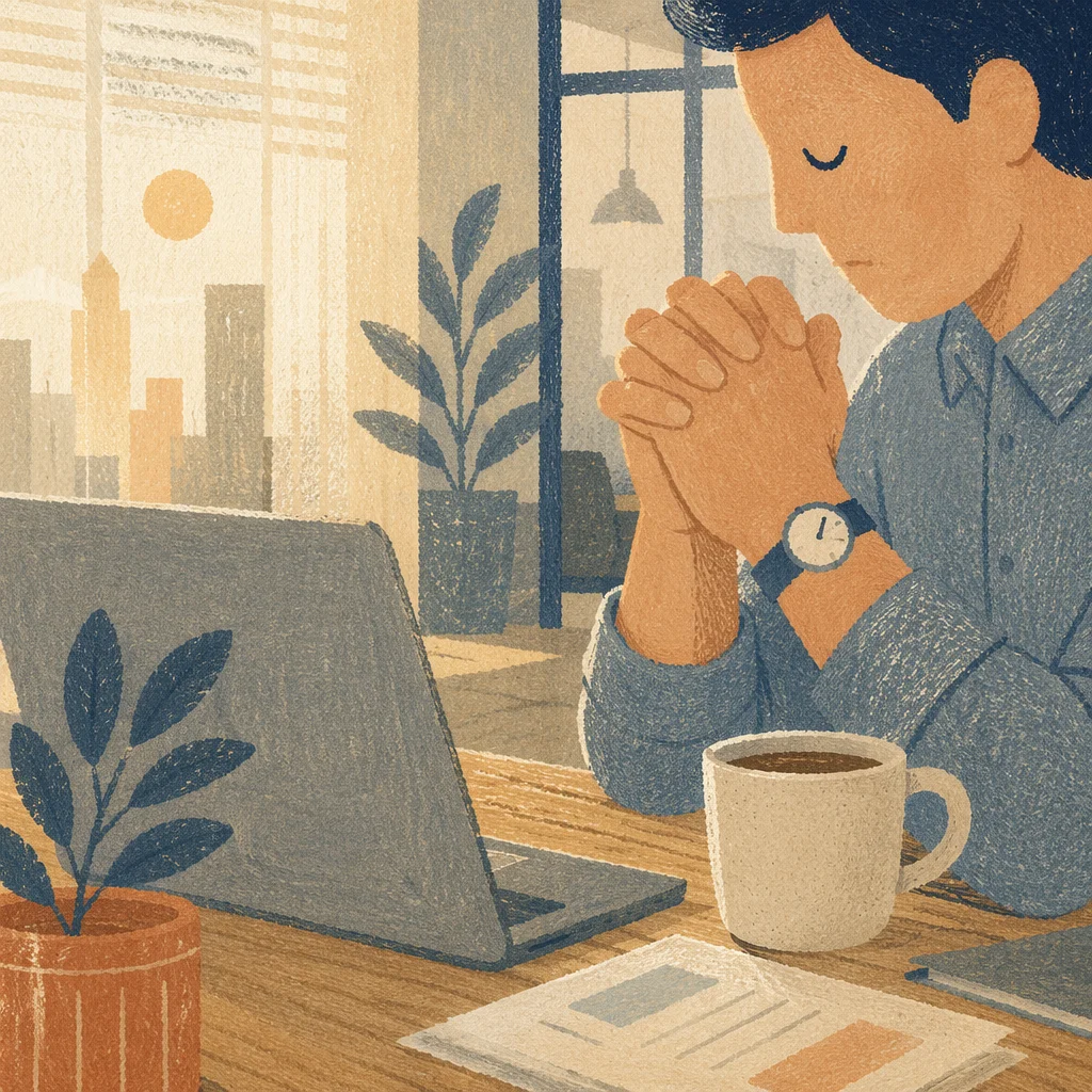 Young Professional Praying Before Office Work