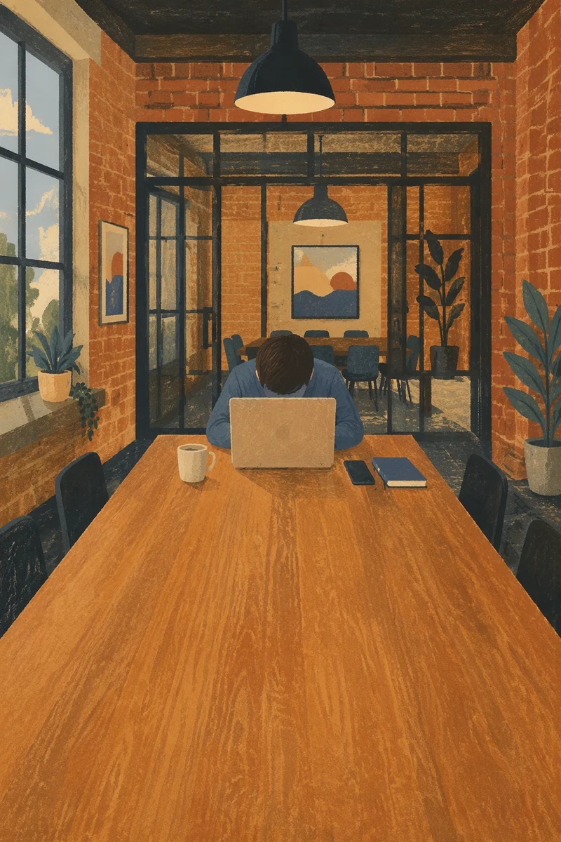 Young Professional Praying Before Work in Office
