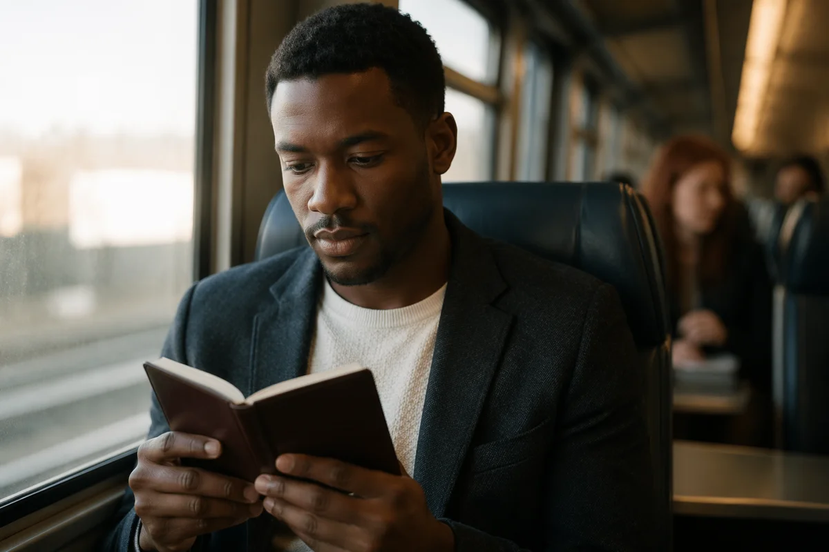 Young Professional Reading Bible on Train
