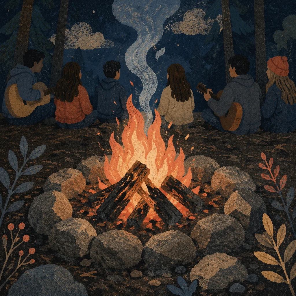 Bonfire at Rustic Forest Camp Night