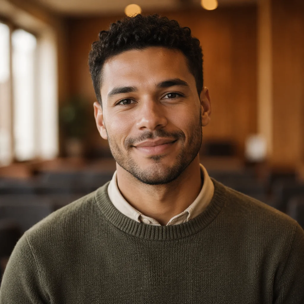 Young Man Headshot in Warm Interior