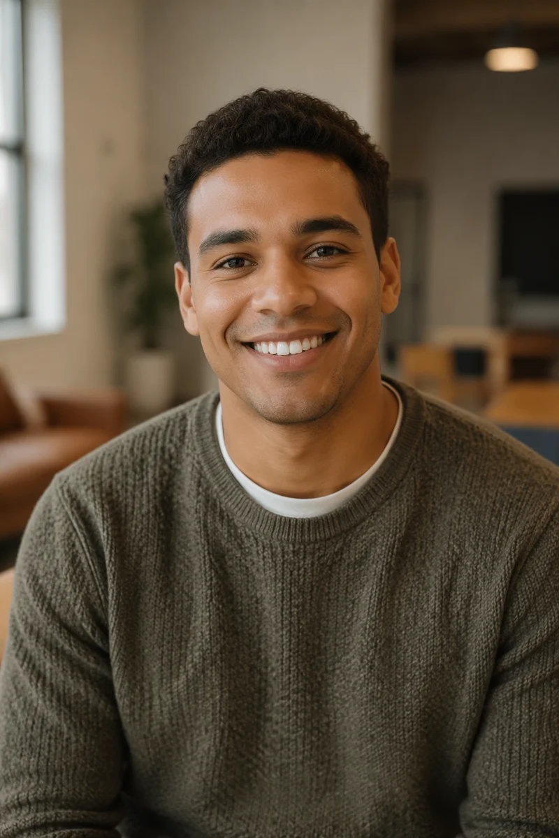 Young Man Headshot in Community Center
