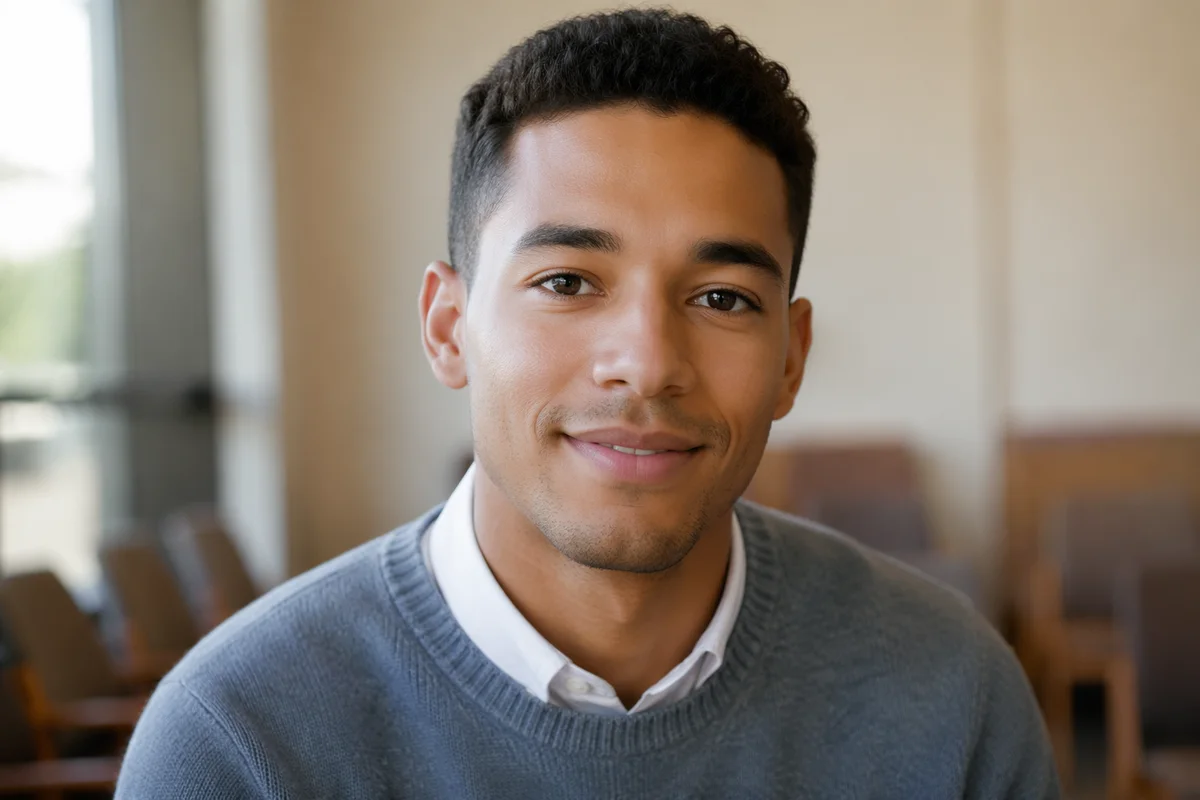 Young Man Headshot in Community Center