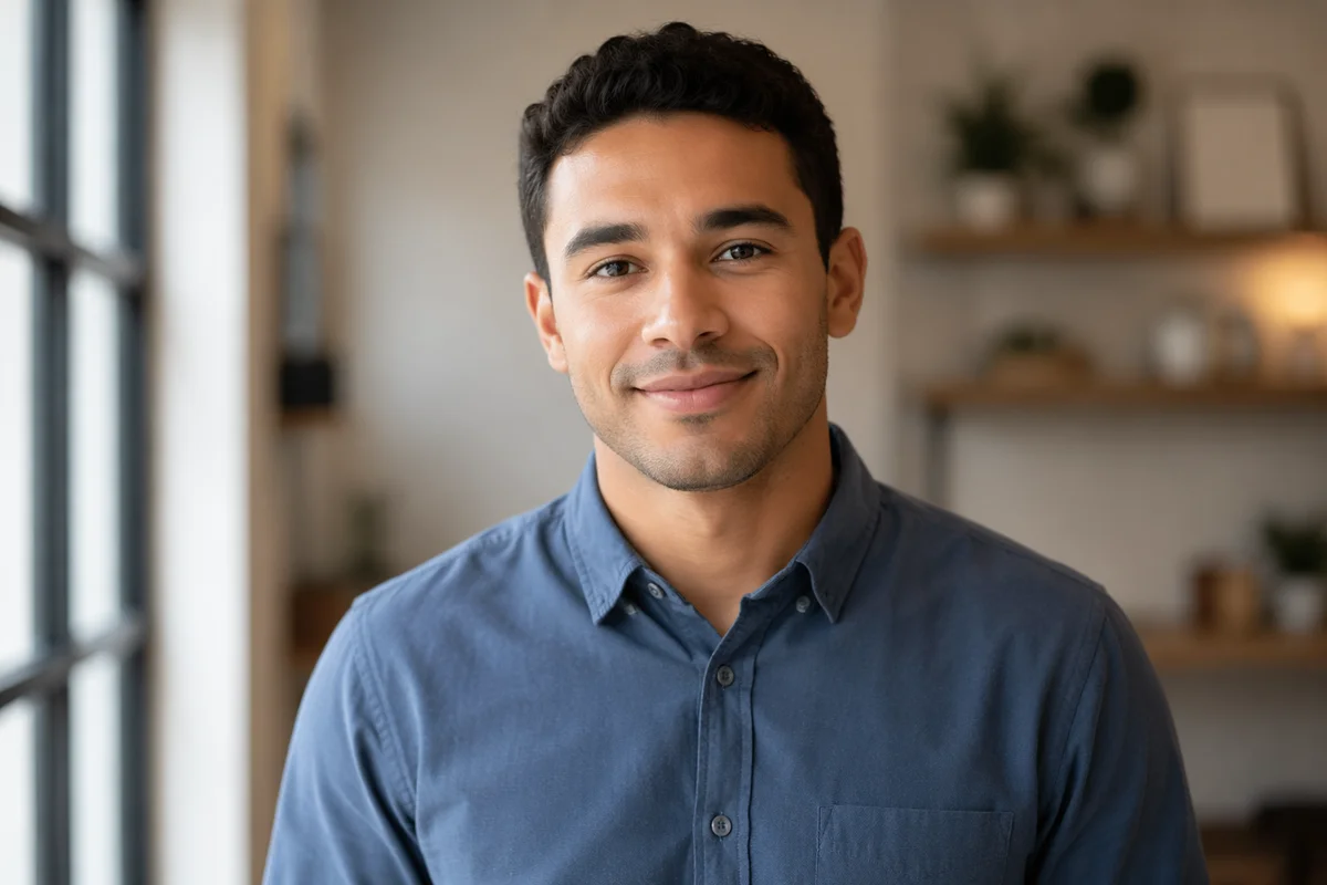 Young Man Headshot in Community Interior