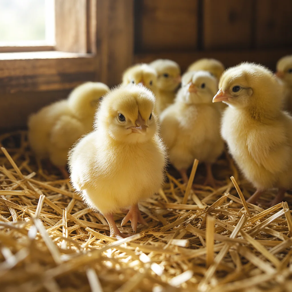 Fluffy Yellow Baby Chicks in Golden Straw