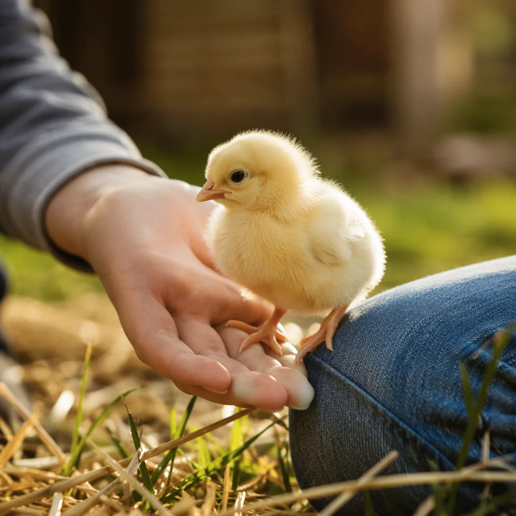 Fluffy Yellow Baby Chick in Gentle Hands