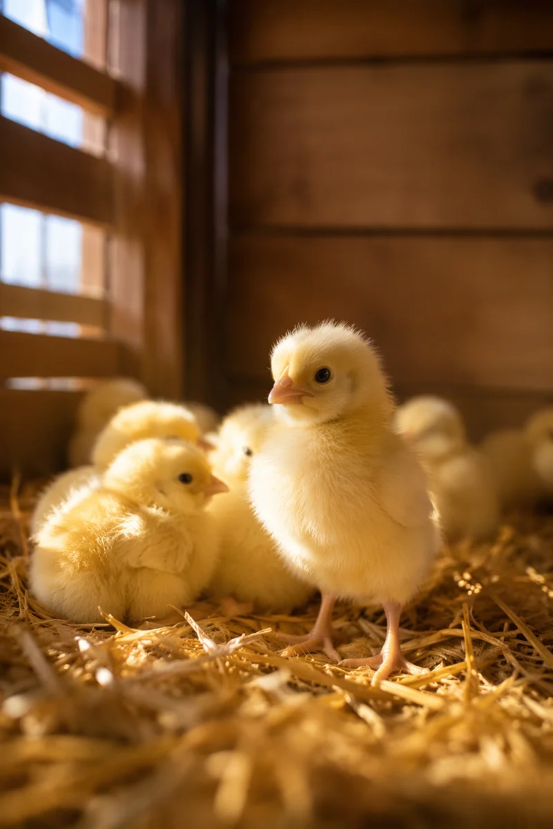 Fluffy Yellow Baby Chicks in Straw