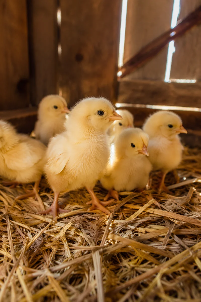 Fluffy Yellow Baby Chicks in Straw