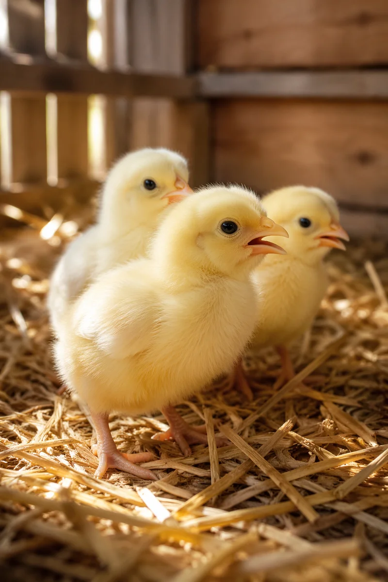 Three Fluffy Yellow Baby Chicks