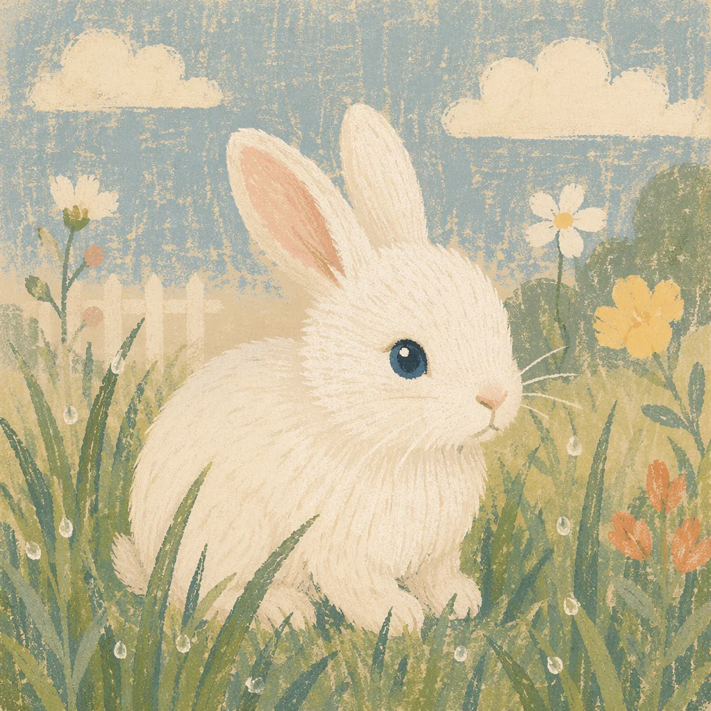 Cute White Bunny in Spring Grass