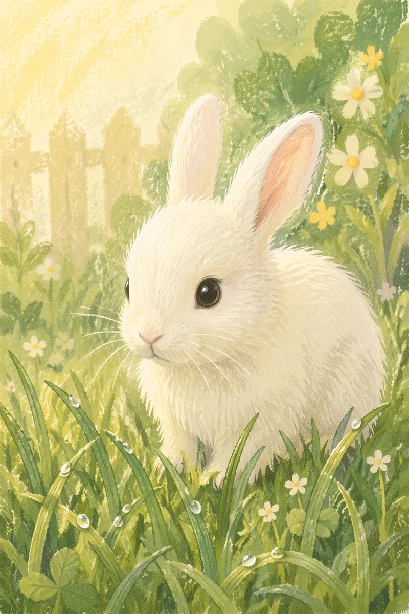 Cute White Bunny in Spring Grass