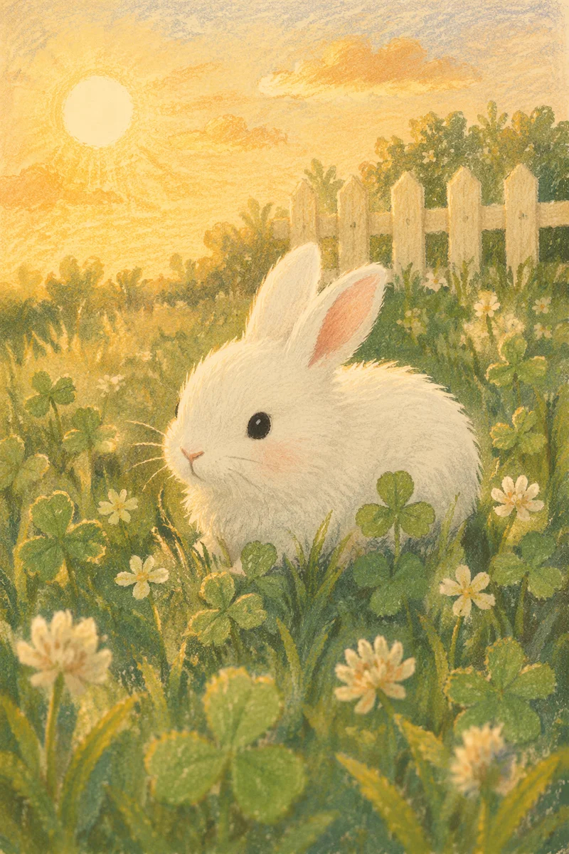 Cute White Bunny in Spring Grass