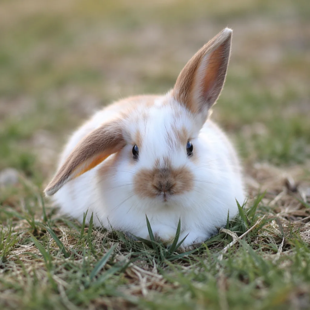 Cute Fluffy White Bunny on Grass