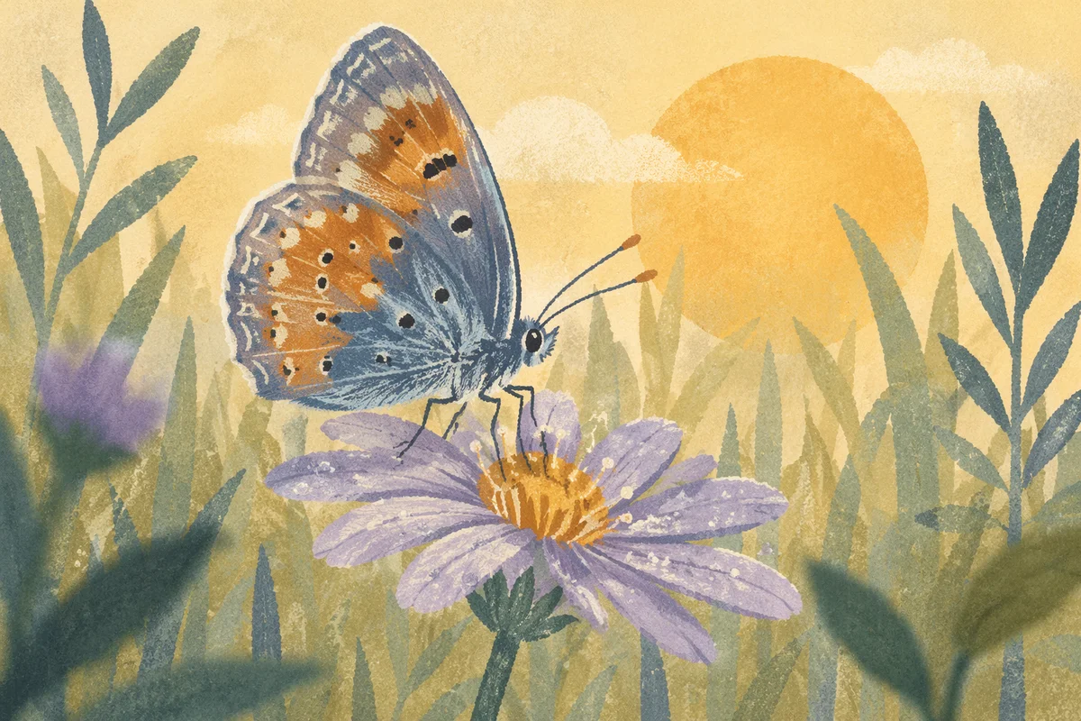 Butterfly Landing on Wildflower at Sunrise