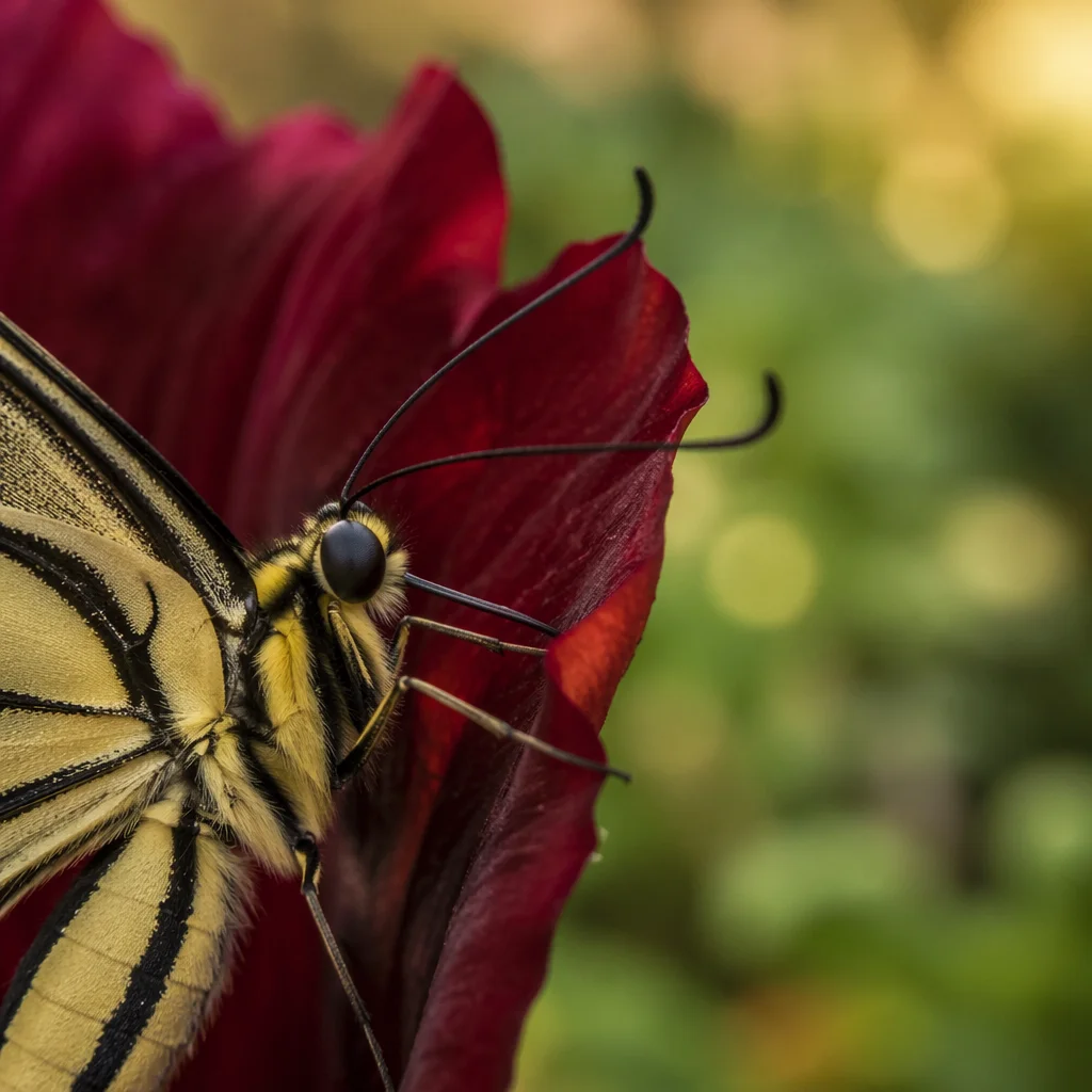 Butterfly Feeding on Crimson Flower Macro