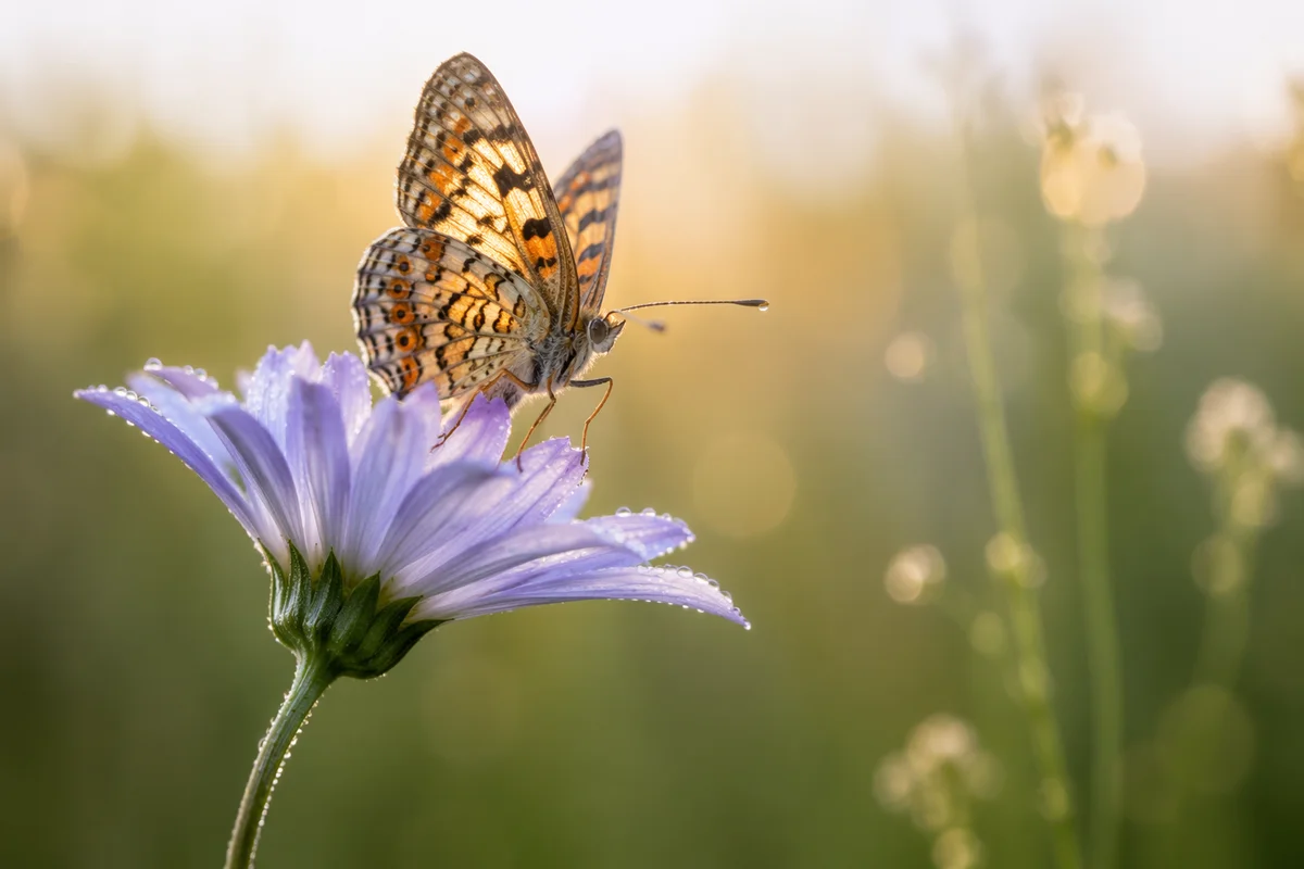 Butterfly Landing on Wildflower Macro Close-Up