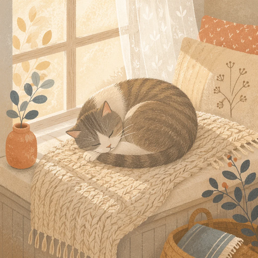 Peaceful Sleeping Cat on Cozy Blanket
