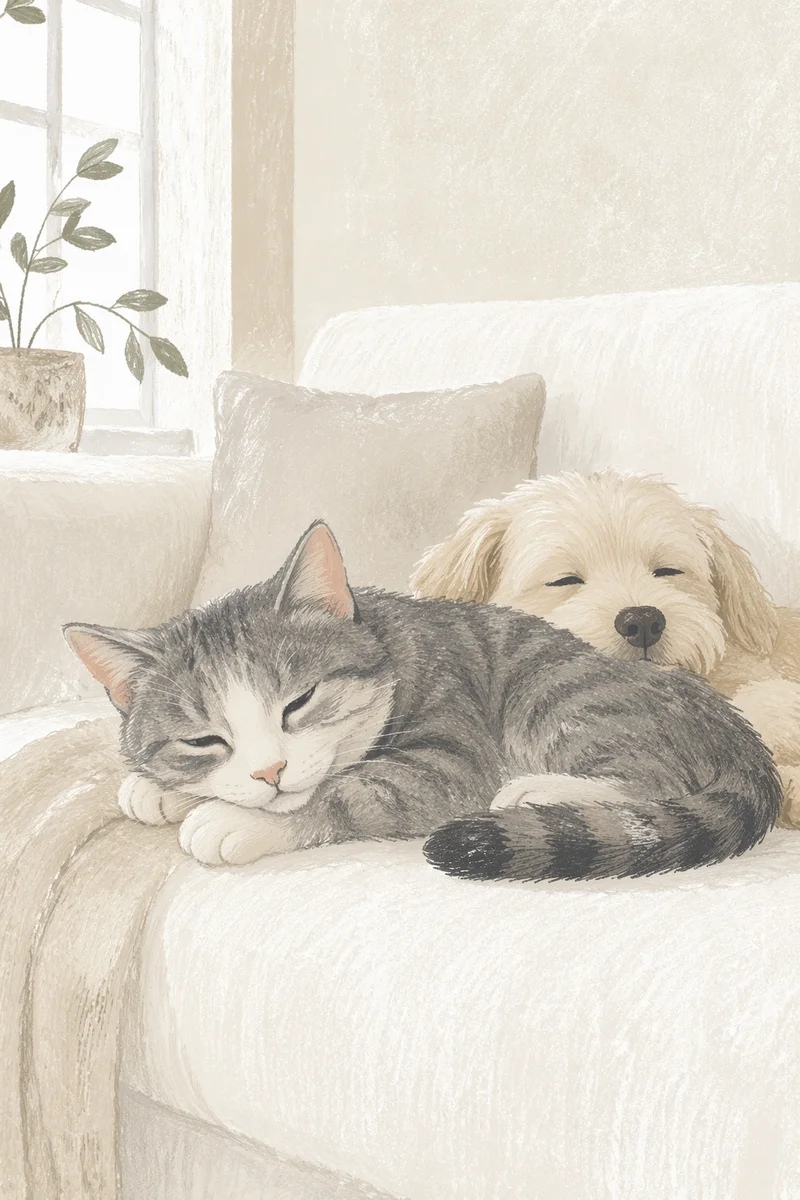 Peaceful Dog and Cat Resting Together