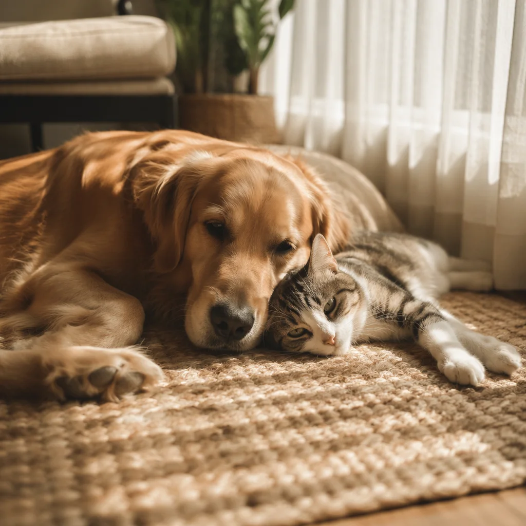 Peaceful Dog and Cat Resting Together