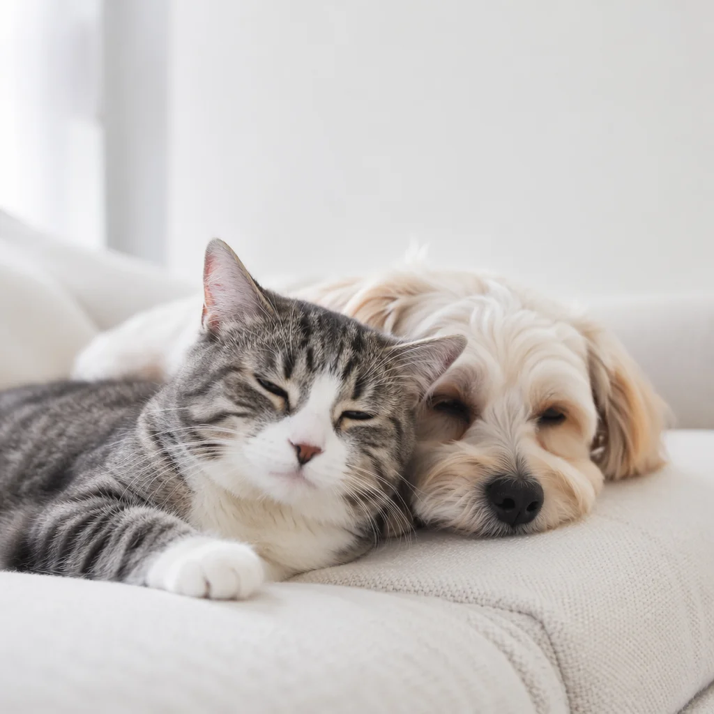 Peaceful Dog and Cat Resting Together