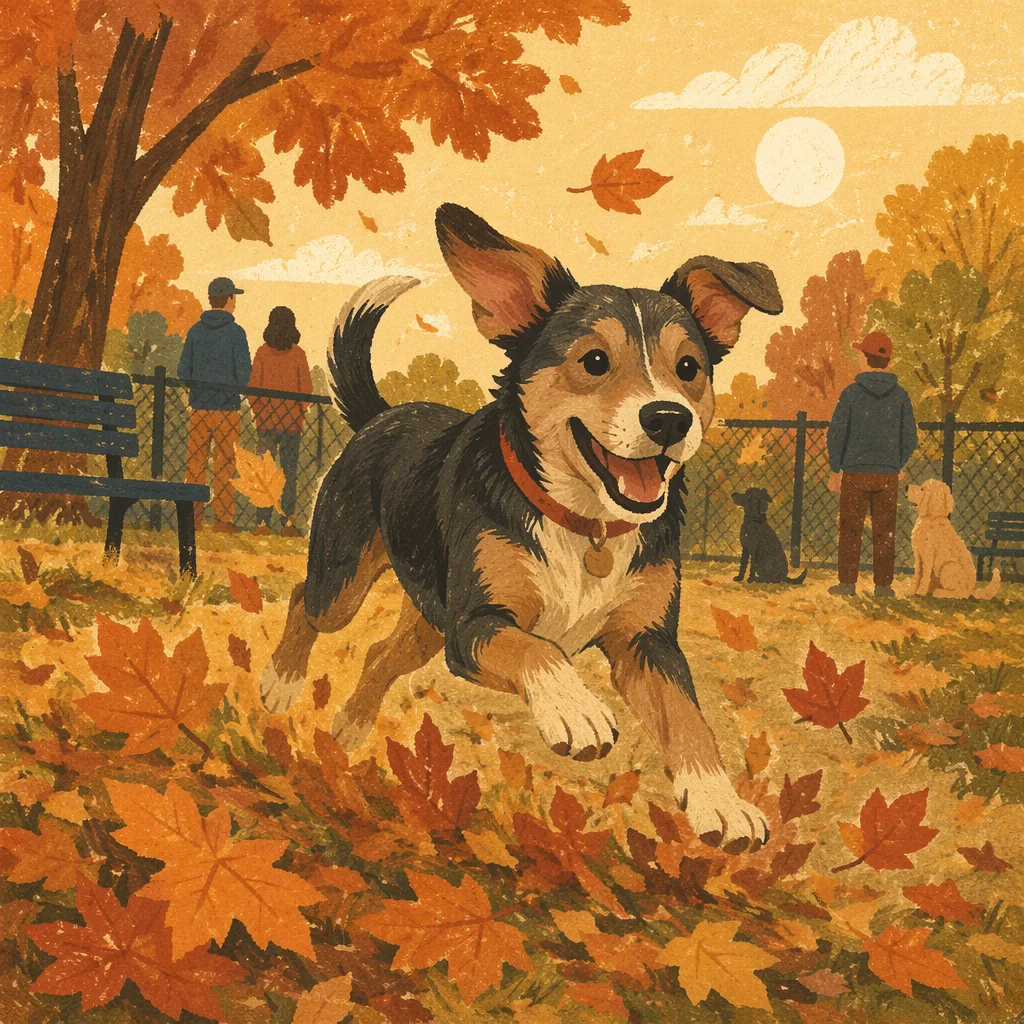 Joyful Dog Running Through Autumn Park