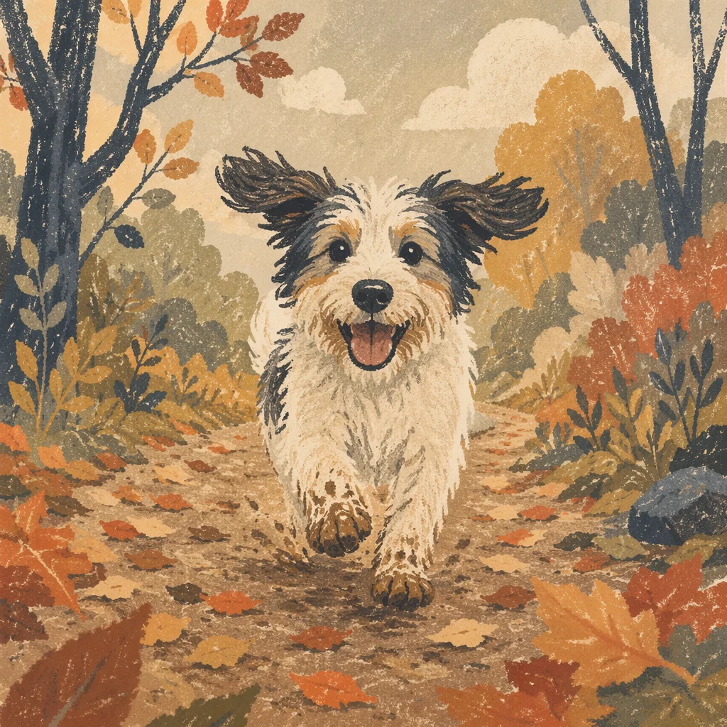 Joyful Dog Running Through Autumn Park