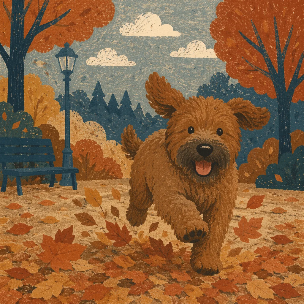 Joyful Dog Running Through Autumn Leaves