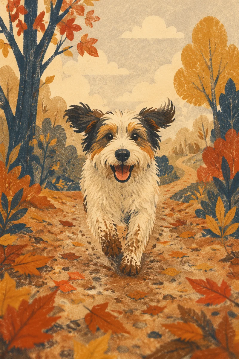 Joyful Dog Running Through Autumn Park