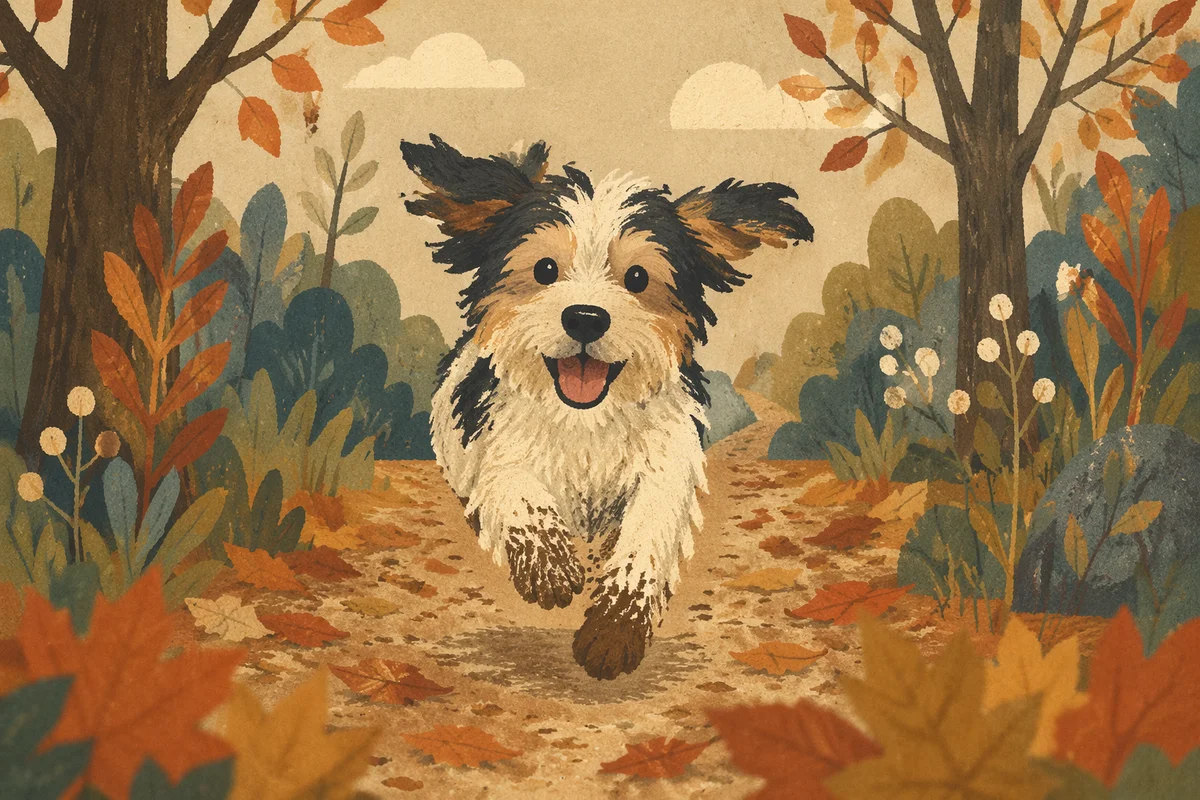 Joyful Dog Running Through Autumn Park