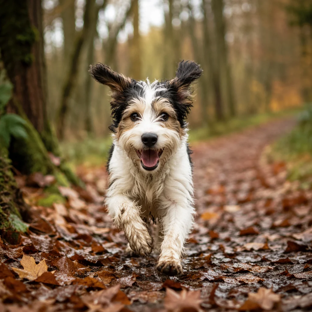 Joyful Dog Running Through Autumn Park