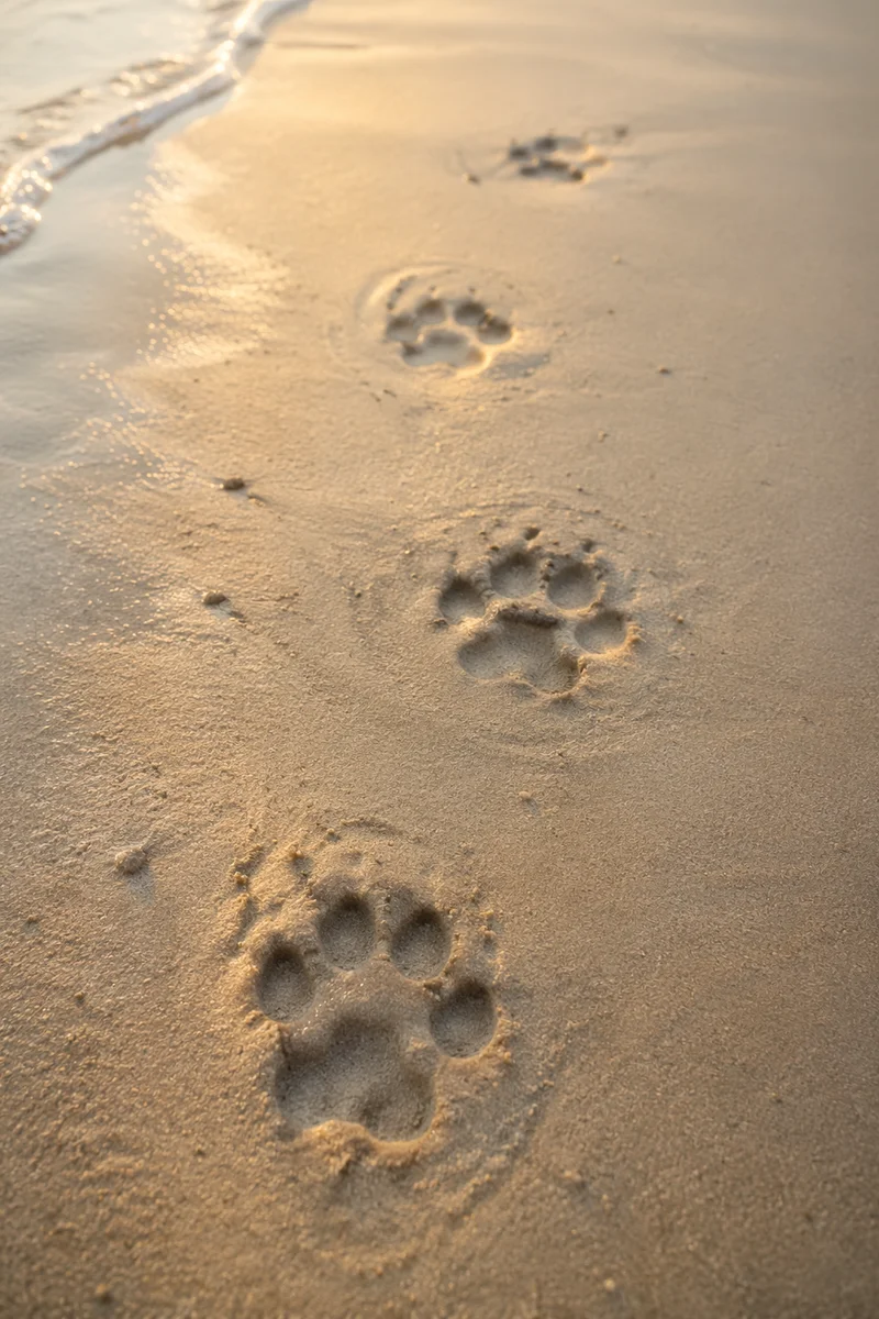 Dog Paw Prints on Quiet Sandy Beach