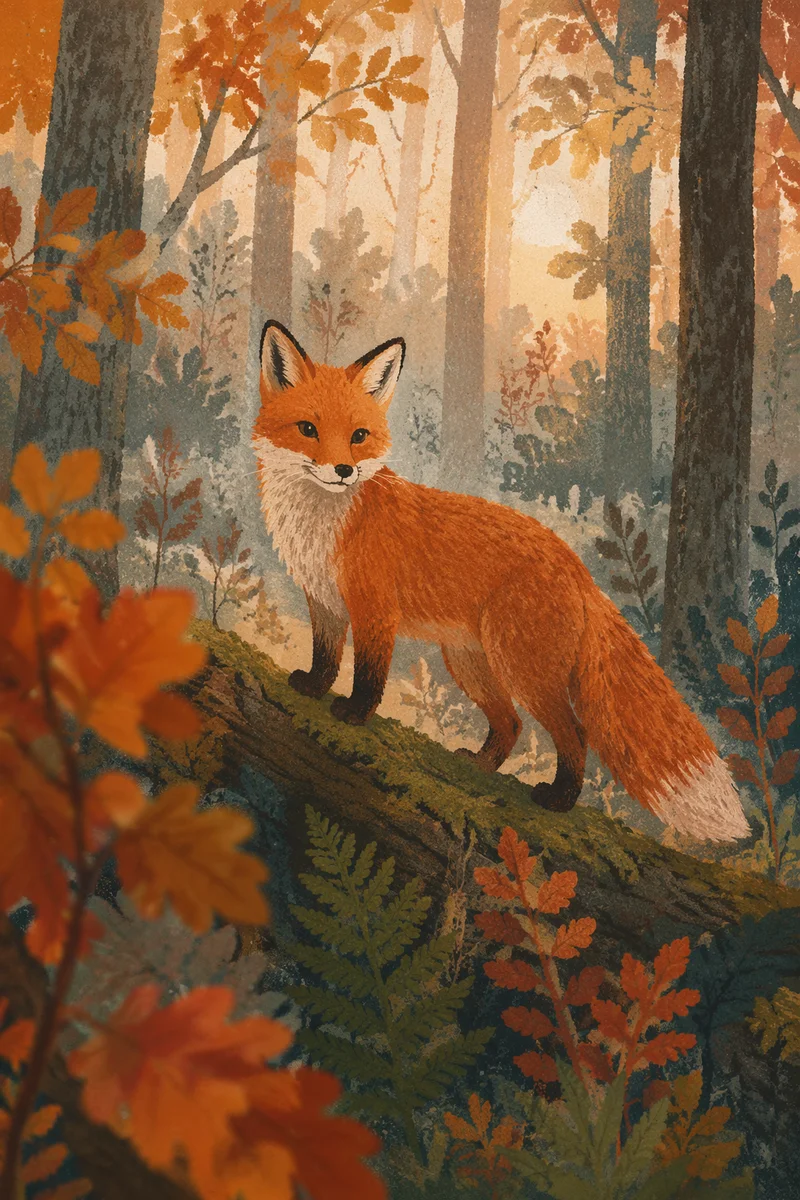 Alert Red Fox in Autumn Forest