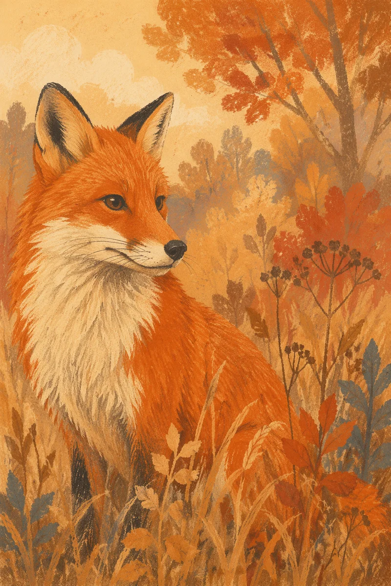 Red Fox in Autumn Woodland Portrait