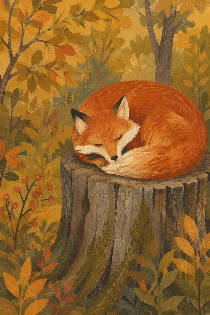 Sleeping Red Fox in Autumn Forest