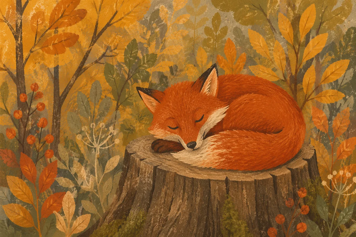 Sleeping Red Fox in Autumn Forest