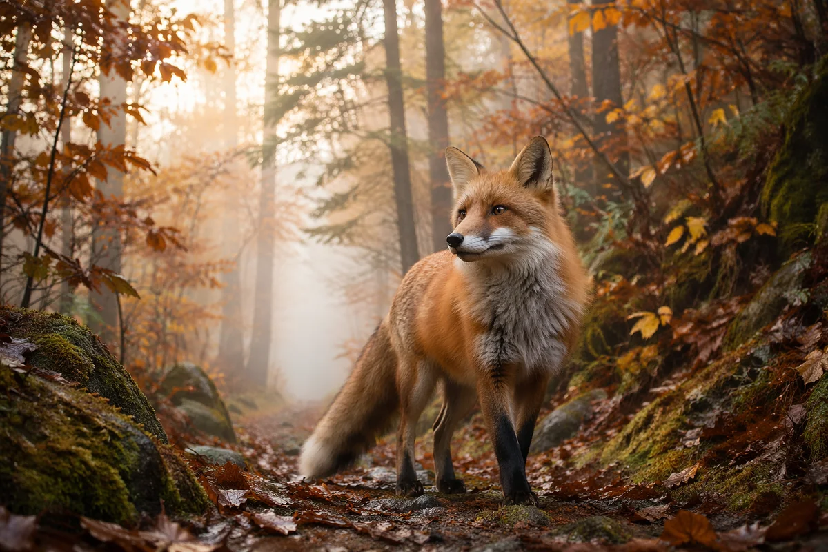 Alert Red Fox in Autumn Forest