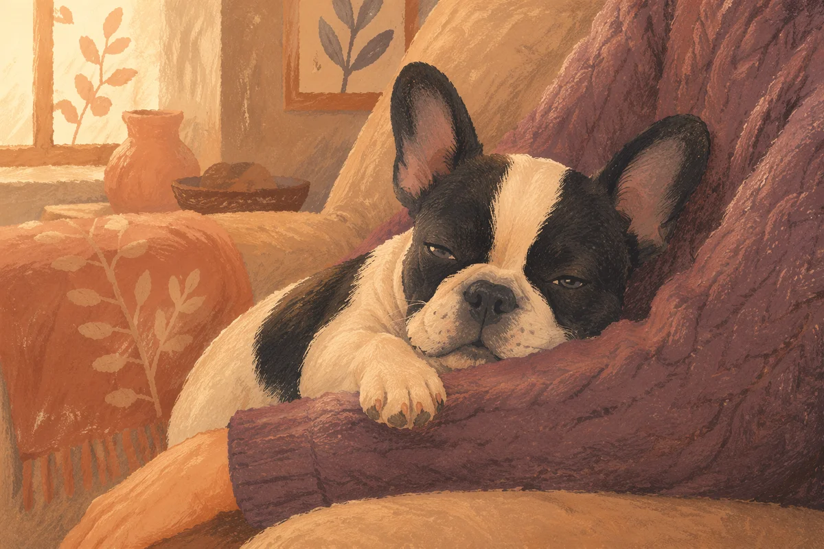 Cozy French Bulldog on Sofa