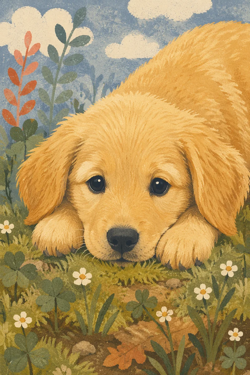 Sunny Golden Retriever Puppy on Grass