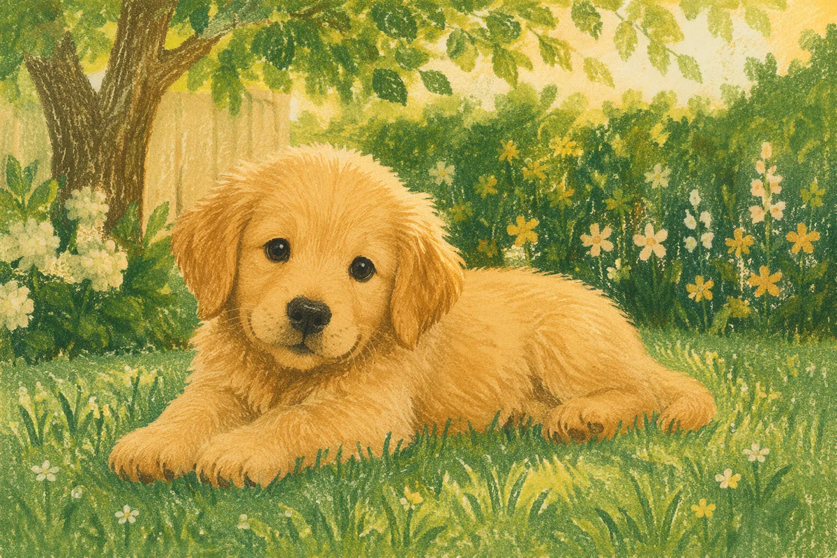 Sunny Golden Retriever Puppy on Grass