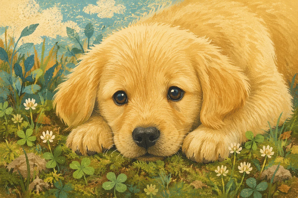 Sunny Golden Retriever Puppy on Grass