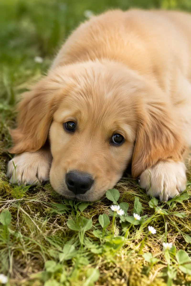Sunny Golden Retriever Puppy on Grass