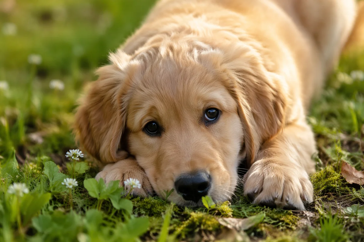 Sunny Golden Retriever Puppy on Grass