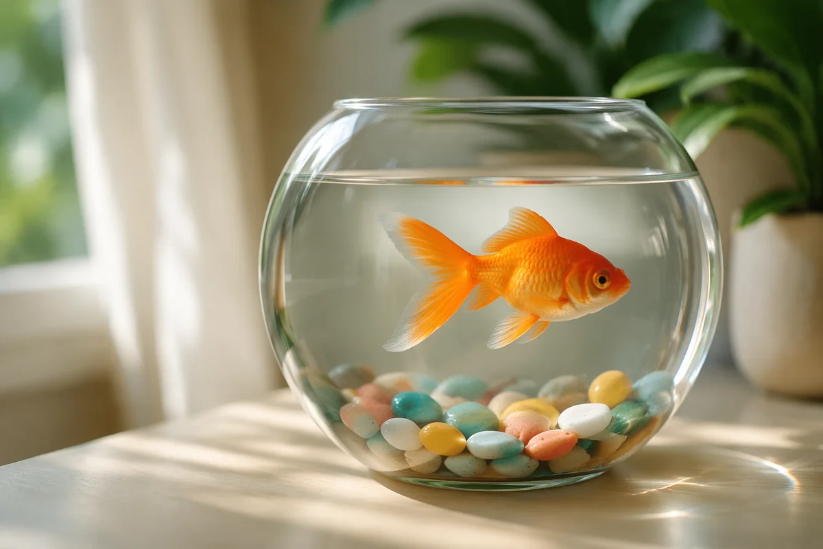 Orange Goldfish in Sunlit Glass Bowl