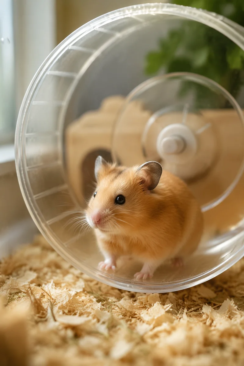 Golden Hamster Resting in Exercise Wheel