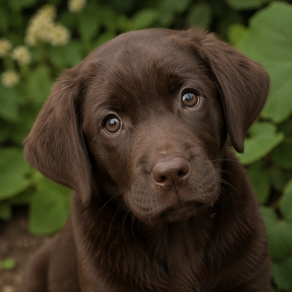 Chocolate Labrador Puppy Looking Up Sweetly
