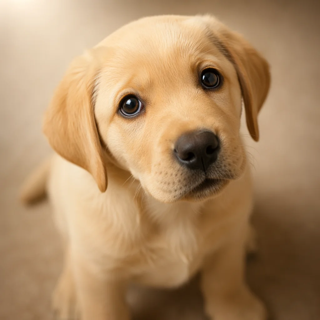 Curious Labrador Puppy Looking Up Close