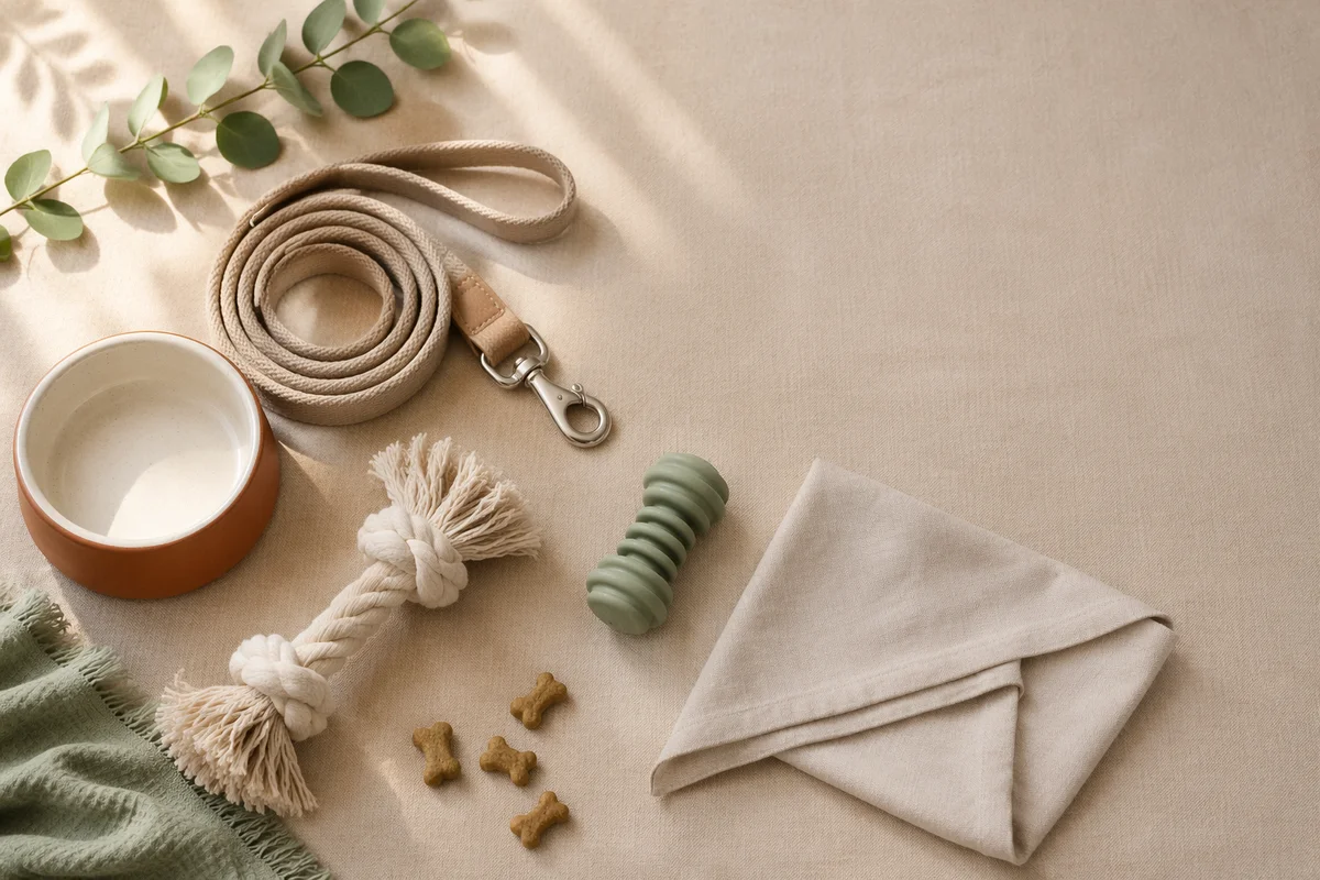 Neutral Pet Accessories Flat Lay Arrangement