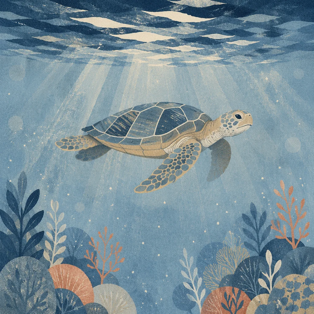 Serene Sea Turtle in Blue Ocean