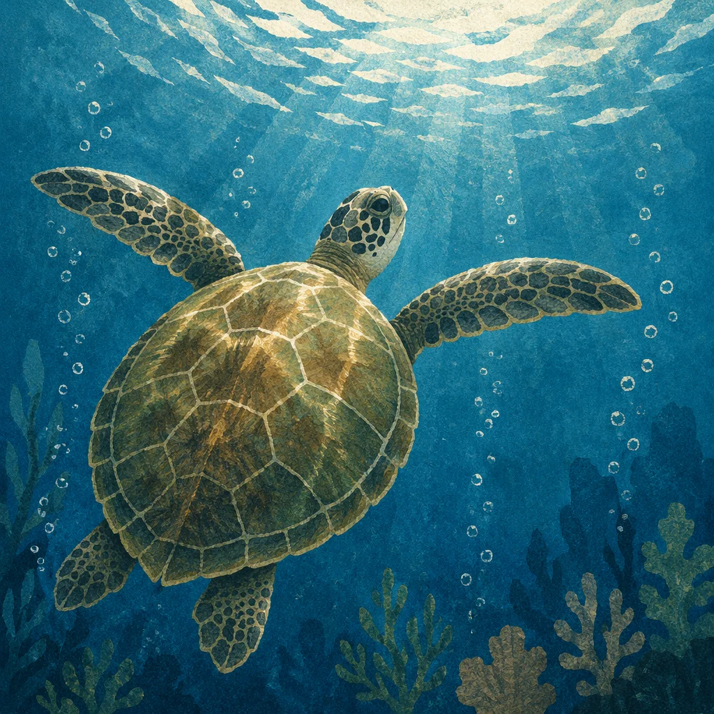 Graceful Sea Turtle in Blue Ocean